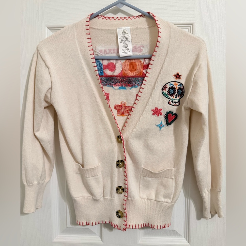 Disney Pixar Coco Cream Cardigan with Colorful Sugar Skull Embroidery girls 7/8